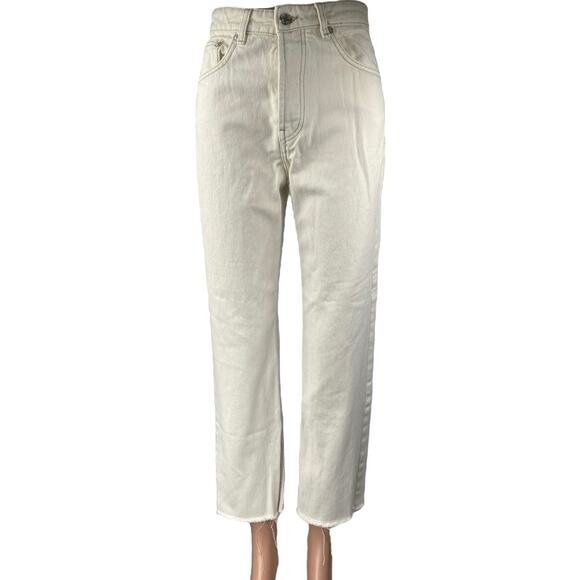 Zara Women's White High Waisted Cropped Raw Hem Wide Leg Denim Jeans Size 4 - Picture 1 of 5